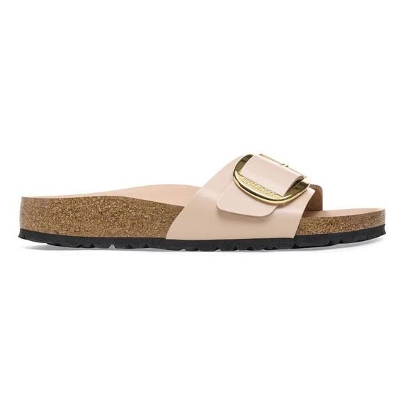 Wmn's Birkenstock Madrid Big Buckle Slide Sandals In Natural Leather Patent 40/9 - Picture 5 of 15